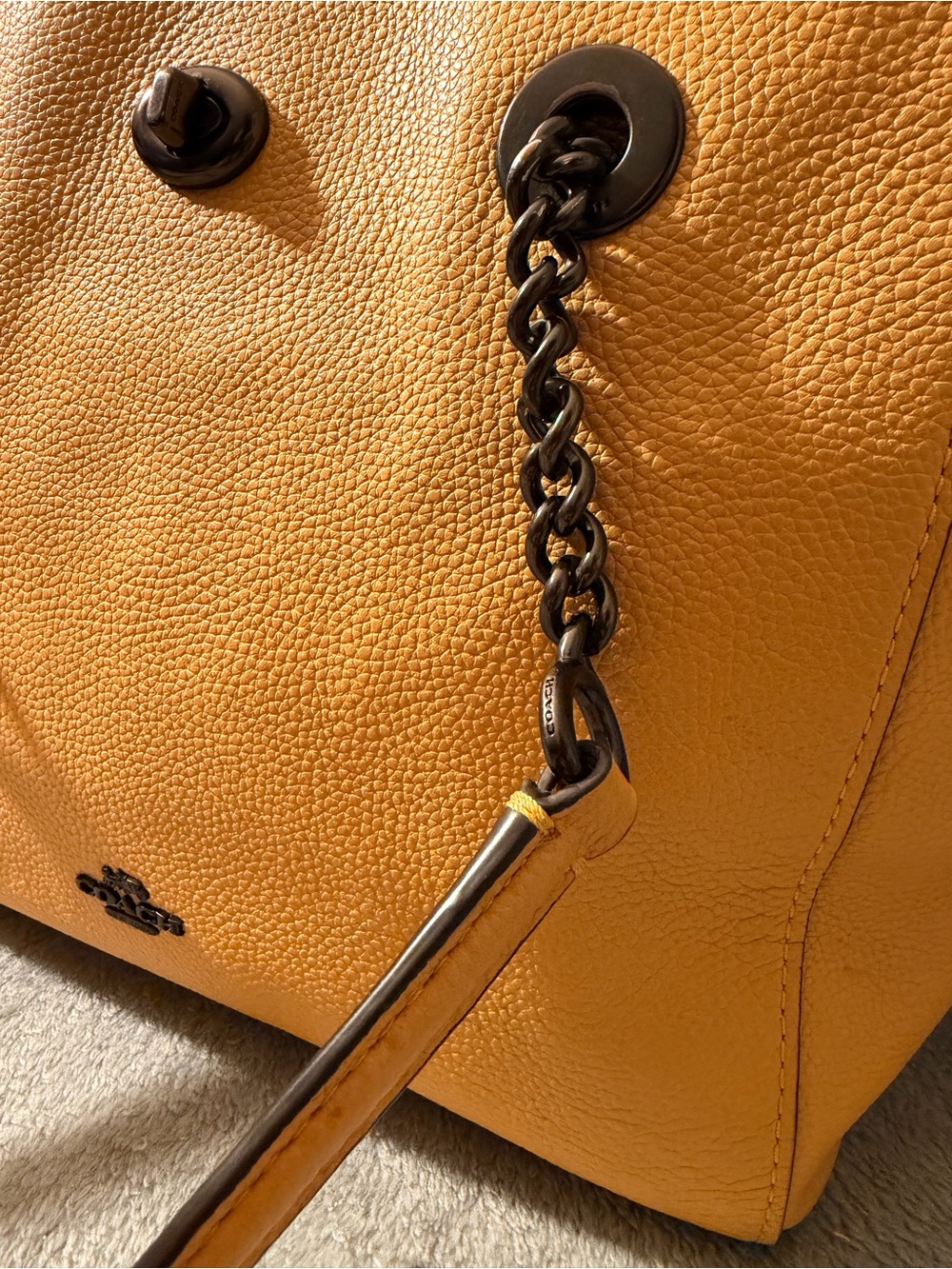 Coach Turnlock Mustard Yellow Leather Chain Tote No. 27 w/ Gunmetal Hardware - Picture 5 of 15